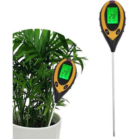 pH Meter 4 in 1 Bodenmessgerät Temperaturmesser Lichtmesser Feuchtigkeitsmesser Säuregehaltsmesser Pflanzen Garten Digital Außenthermometer pH Me (1/5)