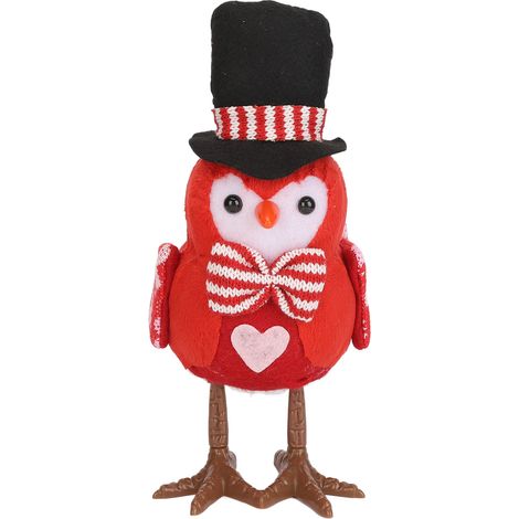 Oiseau lumineux décoratif à LED, petit oiseau en peluche, figurine d'oiseau mignon et lumineux pour bureau, cheminée ou rebord de fenêtre, rouge (1/5)
