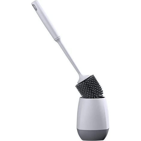 Brosse de toilette en silicone, brosse de toilette antibactérienne à séchage rapide, brosse de toilette à long manche, fixation murale/sur pied (1/4)