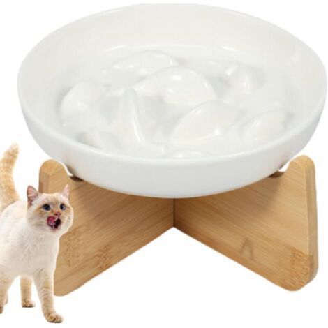 Choyclit – Gamelle anti glouton pour chat et petit chien en céramique – Support en bambou surélevé – Prévenir vomissements et obésité – Facile à nettoyer (1/5)