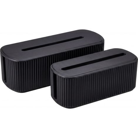 [NEUWERTIG] 2er-Set Kabelboxen HHG-813, Aufbewahrungsbox Kabelorganizer Kabelmanagement Box, Deckel Kunststoff schwarz