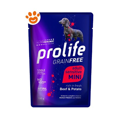 Prolife Dog Grainfree Sensitive Adult Mini Manzo e Patate  - Prolife Dog Grainfree Sensitive Adult Mini Manzo e Patate - Bustina Da 100 Gr