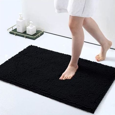 Lntyq 1 tapis de bain en chenille, tapis de salle de bain à poils longs extra doux et absorbant, lavable en machine, tapis antidérapant en peluche pour baignoire, douche, salle de bain (41 x 61 cm, no (1/4)