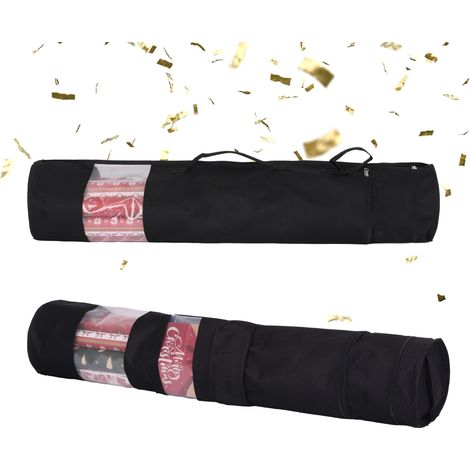 Relaxdays gift wrap organizer, 2 pack, 2 additional pockets, handles, HxD: 85 x 17 cm, black storage bag