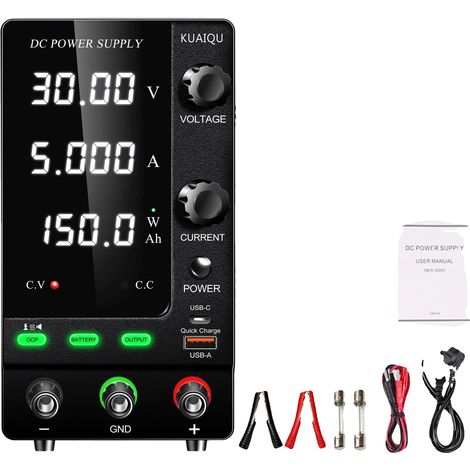Gleichstromnetzteil, einstellbare Spannung, Dauerleistung, 30 V, 5 A, 150 W, 220-V-EU-Stecker (1/2)
