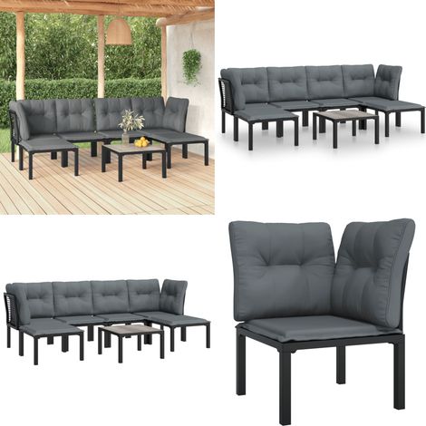 Salon de jardin 7 pcs noir et gris résine tressée - Salon De Jardin - Mobilier De Jardin - Set De Salon - Table Basse - Chaises De Jardin - Home & Living