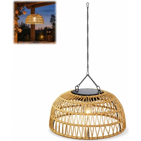 Suspension Solaire Extérieure en Rotin, Lampe LED 3000K Étanche, Style Bohème pour Jardin, Terrasse, Balcon et Patio (1/5)