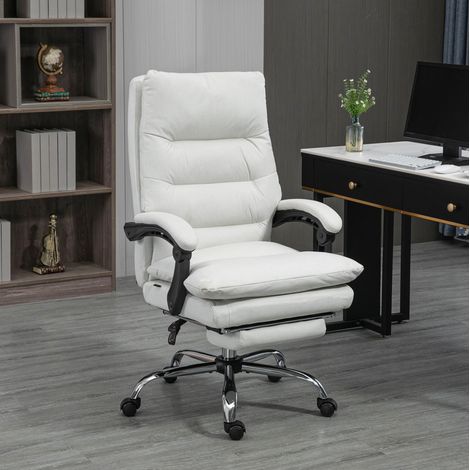 Bürostuhl mit Massage aus Polyester cremeweiß, Rückenlehne bis 135° neigbar, höhenverstellbar, Fußstütze 65x72x109-117 cm (1/5)