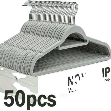 Perchas de terciopelo, diseño antideslizante, gancho giratorio de 360°, GRIS, 50 unidades. (1/2)