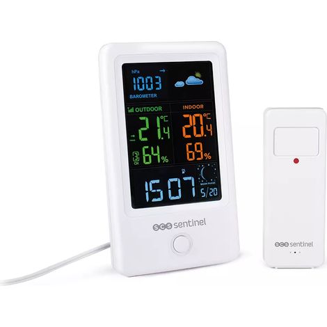 Station météo avec sonde extérieure sans fil - SCS SENTINEL - HCN0076 MeteoColor - Portée : 60 m - 433,92 MHz - Blanc (1/5)