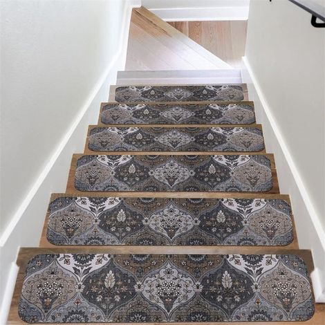 Tapis d'escalier antidérapants et amovibles 20 x 76 cm (lot de 4) - Protection optimale pour les marches d'escalier - Convient aux enfants, aux personnes âgées et aux animaux domestiques - marron fonc (1/3)