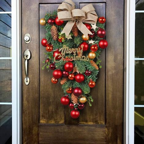Couronne de Noël, couronne de Noël d'intérieur/extérieur, avec boules de Noël, idéale pour décorer une porte d'entrée ou un mur. (1/5)