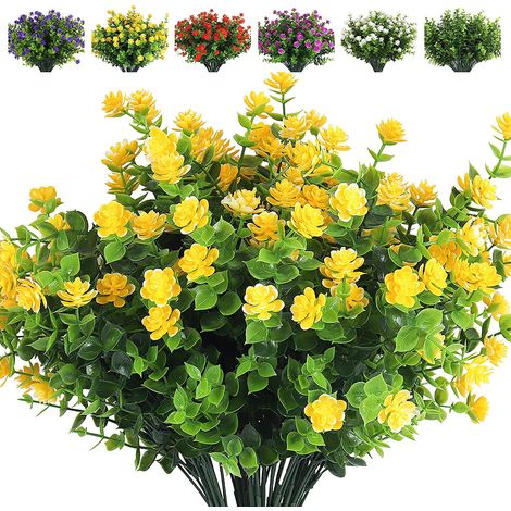 Fleurs Artificielles - Lotus Faux Extérieur UV Résistant - Décoration Jardin Terrasse Porche Intérieur - Hauteur 35 cm - 8 Bouquets (1/5)