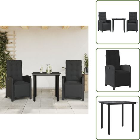 Cuscini da schienale - vidaXL Set da Bistrò 3 pz con Cuscini Nero in Polyrattan - Rattan PE
