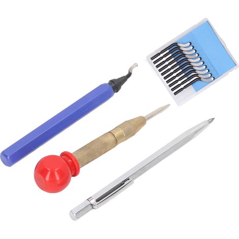 Kit 5 pièces fraises rotatives acier rapide HSS pour ébavurage, limes rotatives avec poinçon et stylet à tracer, outils de finition métal, accessoires de bricolage précision. (1/5)