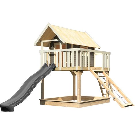 Stelzenhaus Fidel 198x243x331 tgrau m.Rutsche und Netzrampe