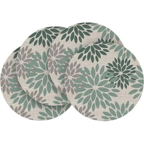 Artoid Mode lot de 4 sets de table ronds en PVC vert, motif dahlias d'été, 36 cm. Résistants aux tache - Vert D'eau 36 cm, Rond 4pcs (1/5)