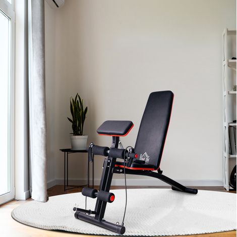 Banco de musculación multifuncional (54x160x106 cm), respaldo ajustable de 7 posiciones, plegable, ABS negro (1/5)