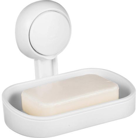 Porte-savon à ventouse, porte-savon mural de douche avec système d'évacuation et boîte à savon.-14.50X11.40X8.80CM-White (1/3)