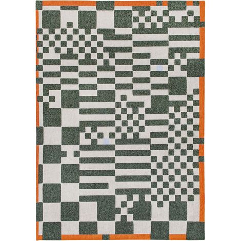 Tapis de salon Chess Craft Collection 80x150 cm - Deep Green - Motif Damier Déconstruit, Graphisme Audacieux, Couleurs Vives pour Esthétique Intrigante