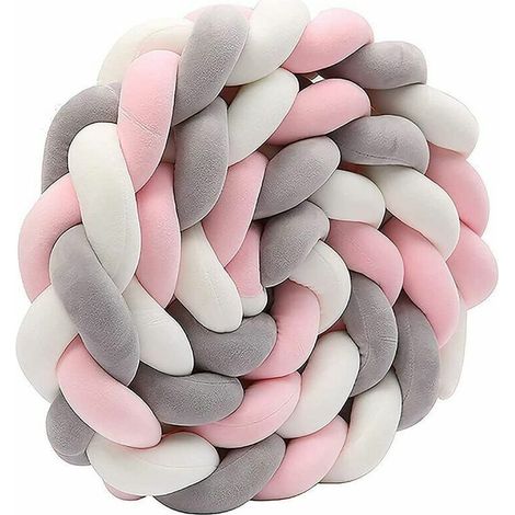 Braided Snake Bed Headboard Protector Bed Border Baby Bed Cotton Knot Pillow Bed Roll Nursing Pillow Decorative Pillow Bed Pillow Sofa Cushion for Bedroom Living Room, White + Grey + Pink