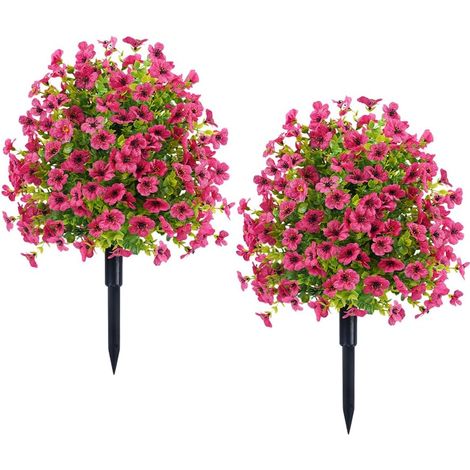 Fleurs artificielles d'extérieur, résistantes aux UV, plantes artificielles pour jardin et décoration de cour (2 pièces/rose foncé)-AquaForge (1/5)
