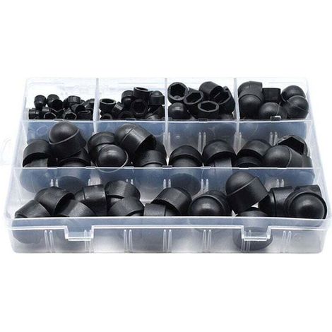 Lot de 145 cache-boulons en PE pour vis, écrous, écrous, écrous, capuchons pour vis, boulons, 6 tailles disponibles avec boîte de rangement (noir)