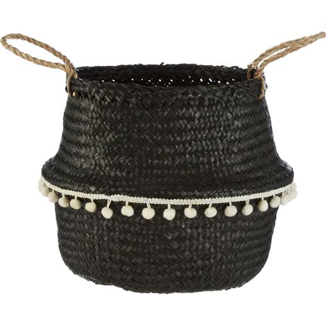 Premier Housewares Black Finishing Basket Storage Solution For Pantry Kitchen Closet Bathroom Seagrass Basket With Vintage Design 30 x 28 x 30 (1/4)