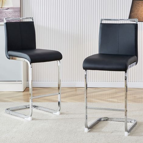 Tabouret de bar en métal et PU noir, stable, lot de 2,38.9×46.5×96.5cm (1/5)