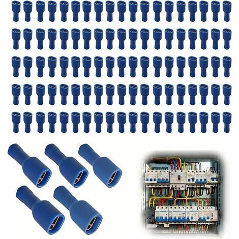 100 Cosses Électriques Femelles à Sertir Isolées 1,5-2,5mm² Connecteur à sertir en vinyle pour câblage automobile et domestique compatible avec câble 16-14 AWG connexion rapide et sûre (1/5)