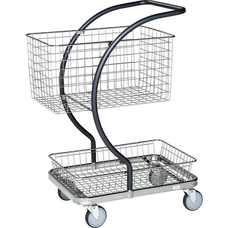 Kongamek C-Line Tischwagen in grau mit 2 Körben und Bremse 595x360mm Ladefläche
