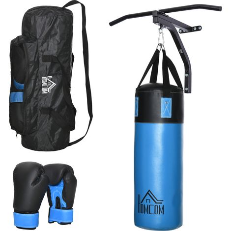 HOMCOM set de saco de boxeo Ø25x102 cm barra de dominadas para pared de acero 93x47x51 cm soporte de saco de boxeo para entrenamiento en hogar oficina (1/5)