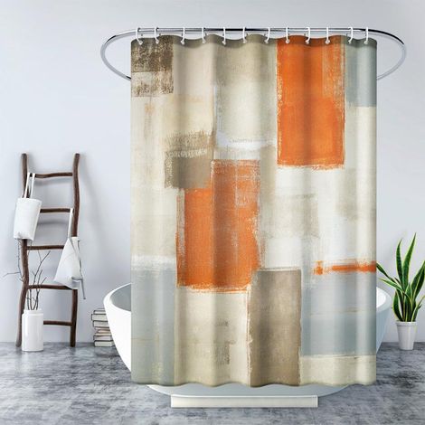 Rideau de douche imperméable 180 x 180 cm avec crochets (patchwork orange), haute qualité, anti-moisissure, facile à nettoyer, jolis motifs (1/5)
