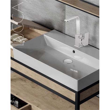 Robinet de cuisine chromé carré moderne en laiton avec bec en forme de L, pivotant à 360°, monocloc - LUCCA- LPP (1/5)