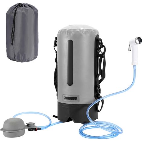 Wolketon Campingdusche, 12L Outdoordusche mit Fusspumpe und Handbrause, Grau tragbare Outdoor Reisedusche