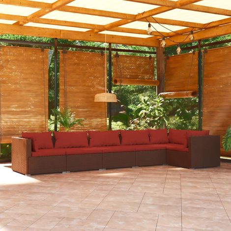 Salon de jardin 6 pcs,Mobilier de terrasse,Table et Chaise pour Relax avec coussins Résine tressée Marron -YZ589115 (1/5)
