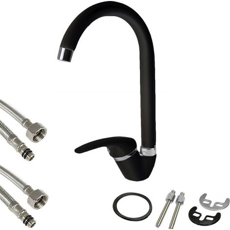TRADE SHOP - Miscelatore Canna Alta Nero 52941 Doppio Foro Monocomando Rubinetteria - (1/2)
