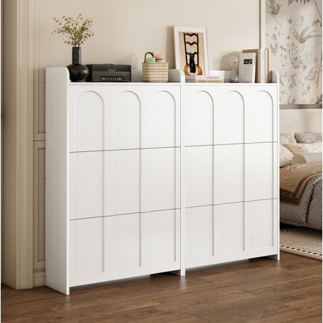 Zapatero de 2 piezas con 12 compartimentos y 6 puertas abatibles, MDF blanco DESVIAE (1/5)