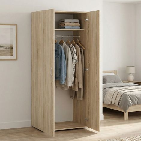 Dmora - Guardaroba 2 ante Cork, Mobile camera da letto, Cabina armadio portabiti, Armadio appendiabiti, 74x52 h179 cm, Rovere (1/5)