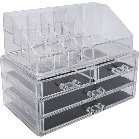 Coffret de Rangement Maquillage avec 4 Tiroirs, Boîte de Rangement pour Bijoux, Pinces à Cheveux et Cosmétiques, Organisateur de Bureau Multifonctionnel, Boîte de Rangement en PS pour Coiffeuse et Sal (1/5)