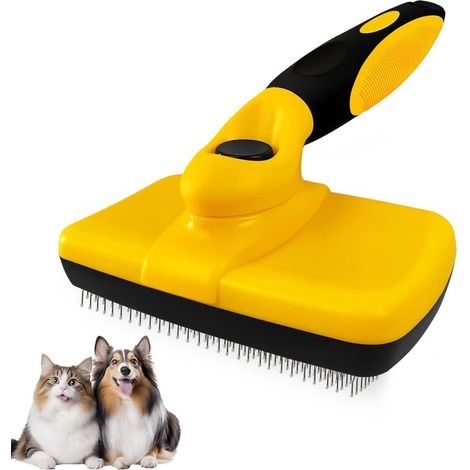 Brosse jaune pour chien et chat, brosse autonettoyante pour animaux de compagnie à poils courts ou longs. Élimine efficacement le sous-poil.-AquaForge