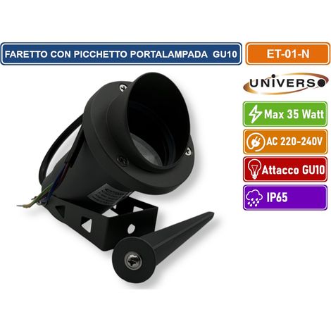 UNIVERSO ET-01-N PORTAFARETTO DA GIARDINO CON PORTALAMPADA PER LAMPADINE GU10 PICCHETTO DA INTERRAMENTO IN ALLUMINIO NERO (1/3)