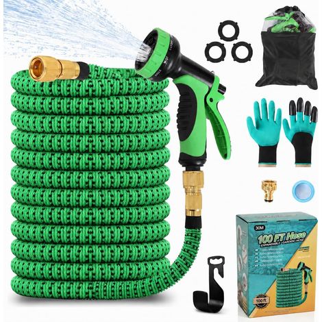 30 m Expandable Garden Hose, Retractable x3, 10 Modes From 10 to 30 m 3-layer latex tube, high-density textile sheath, 10 mode gun and metal connection, garden and car. (1/5)