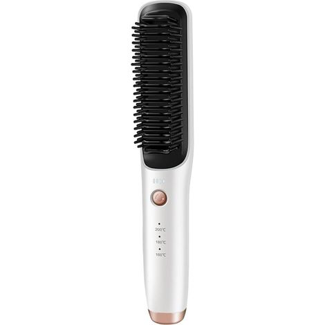 Brosse Lissante Électrique Sans pour Cheveux et Barbe, Peigne Chauffant Rechargeable, Blanc (1/5)