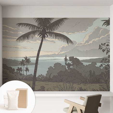 Papier peint intissé mural avec colle pour salon et chambre Décoration murale rapide - Colle incluse gratuite Paysage exotique 152x104 cm (1/5)