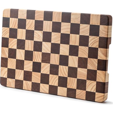 Schneidebrett aus Holz, 36×24×2,5 cm, Schachbrettmuster, integrierte Griffe