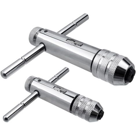 QORVA-2Pcs T Poignée Porte-outils avec poignée coulissante pour taraud, Porte taraud réversible à cliquet M3-M8 / M5-M12