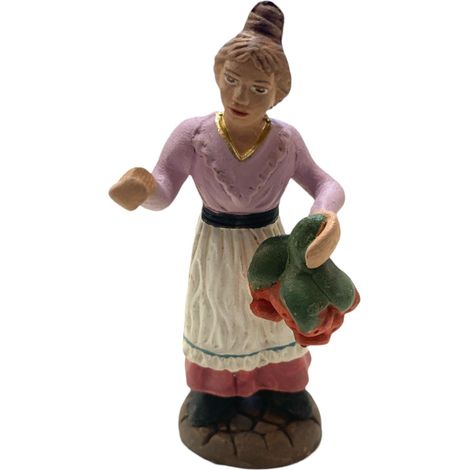 Donna con frutta statuetta assortita in terracotta artigianale per presepe napoletano da h 7 cm (1/4)