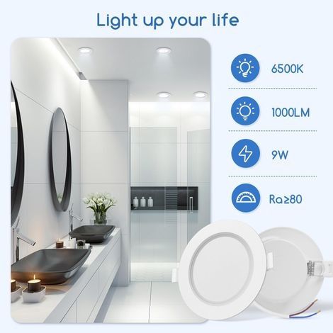 Set mit 6 dimmbaren LED-Einbaustrahlern, 9 W, 6000 K Neutralweiß, IP65 LED-Deckenleuchte für Badezimmer, extraflache 35-mm-LED-Strahler, Ø 130–135 mm Einbauöffnung, 230 V Wechselstrom, Deckenbeleuchtu (1/4)