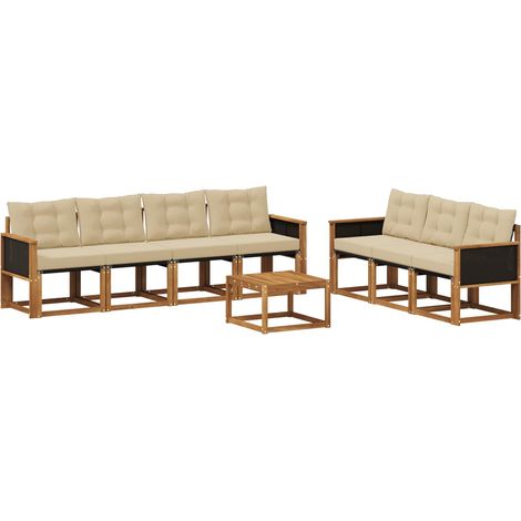 Outdoor Sofa Set with Cushion 8 pcs Natural and Beige vidaXL